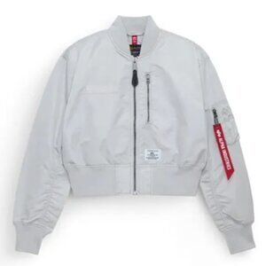ALPHA INDUSTRIES L-2B CROPPED GEN II BOMBER JACKET WOMENS IN LIGHT GRAY SIZE S